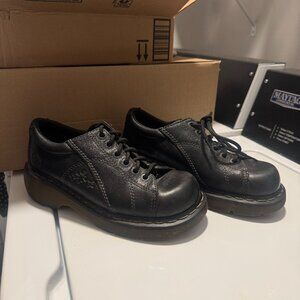 Dr. Martens Chunky Vtg 90s Black Leather Daisy Flower 12283 Oxfords - SIZE US7
